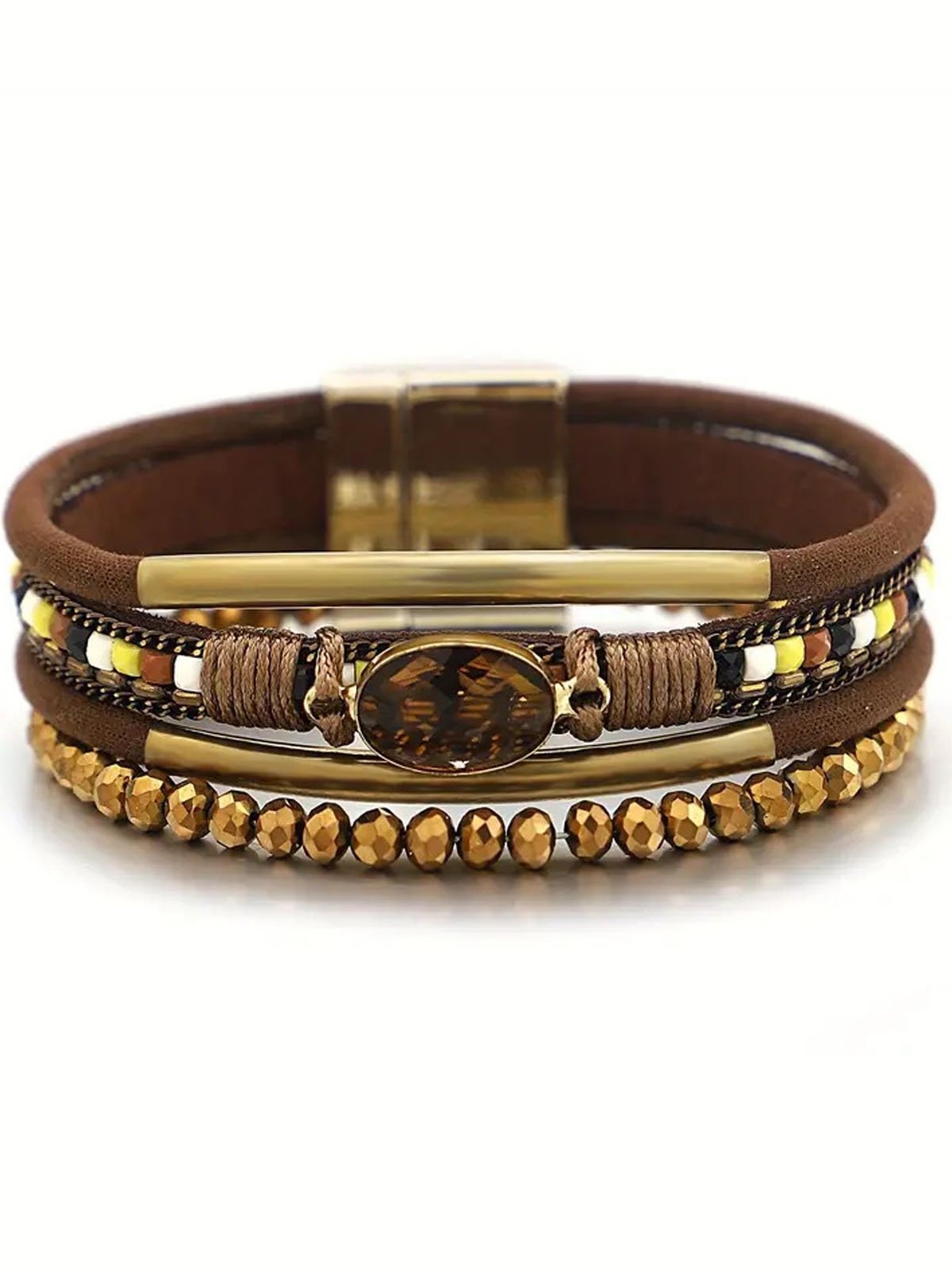 Bohemien Gewebe Leder Kristall Armband
