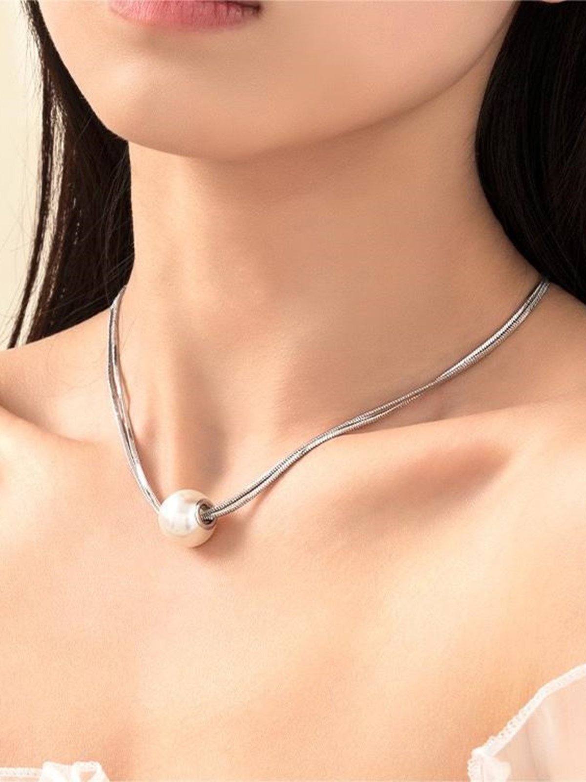 modisch Doppelschicht Faux Perle Halskette