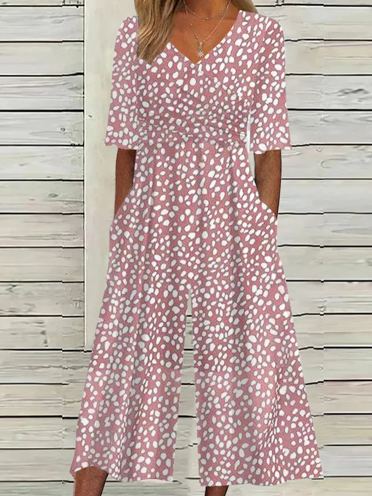 Damen Kurzarm V-Ausschnitt Weit Knöchelhose Täglich Lässig Polka Dots Normal Jumpsuit