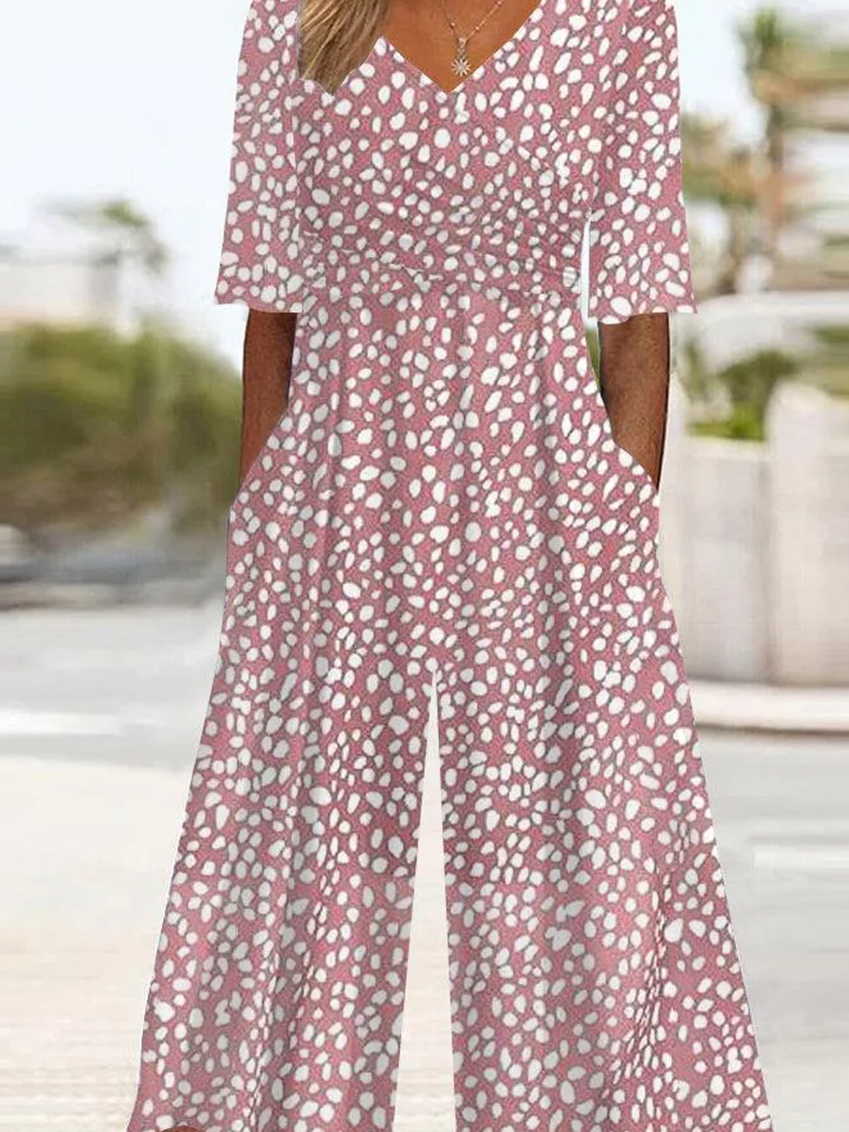 Damen Kurzarm V-Ausschnitt Weit Knöchelhose Täglich Lässig Polka Dots Normal Jumpsuit