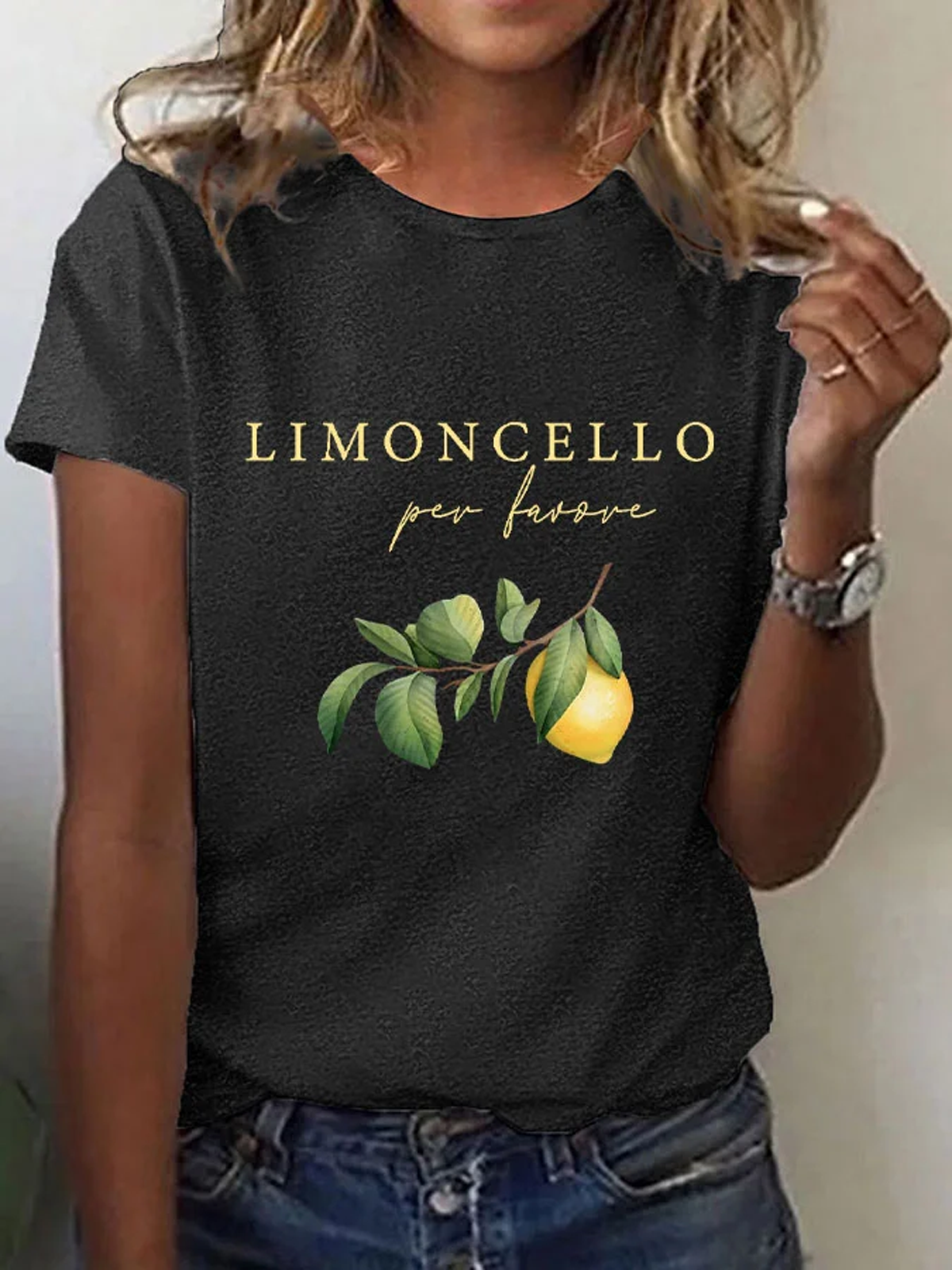 Lässig Zitrone Rundhals Kurzarm T-Shirt