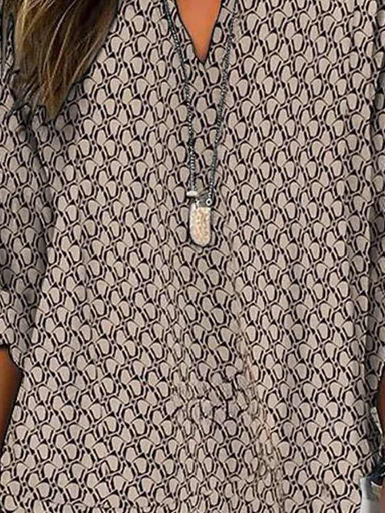 V-Ausschnitt Langarm Geometrisch Regelmäßig Weit Bluse für Damen