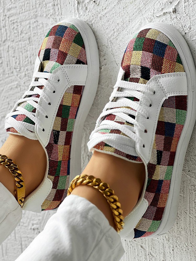 Lässig Farbblock Schnürung Flach Slip On
