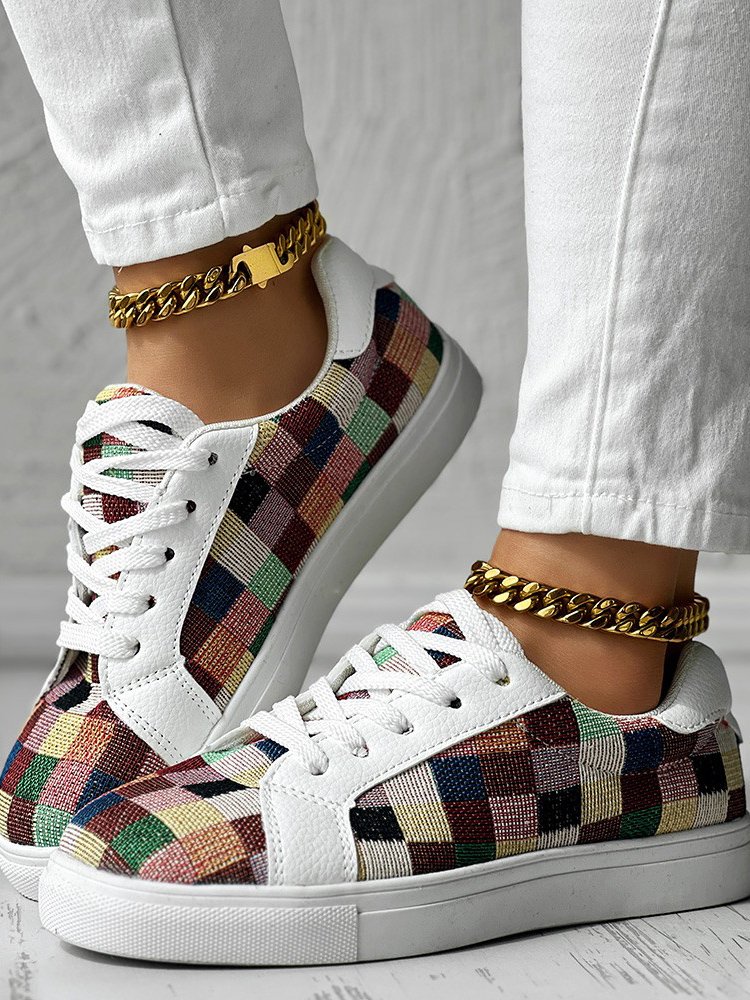 Lässig Farbblock Schnürung Flach Slip On