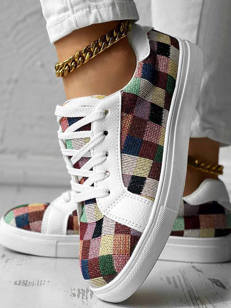 Lässig Farbblock Schnürung Flach Slip On