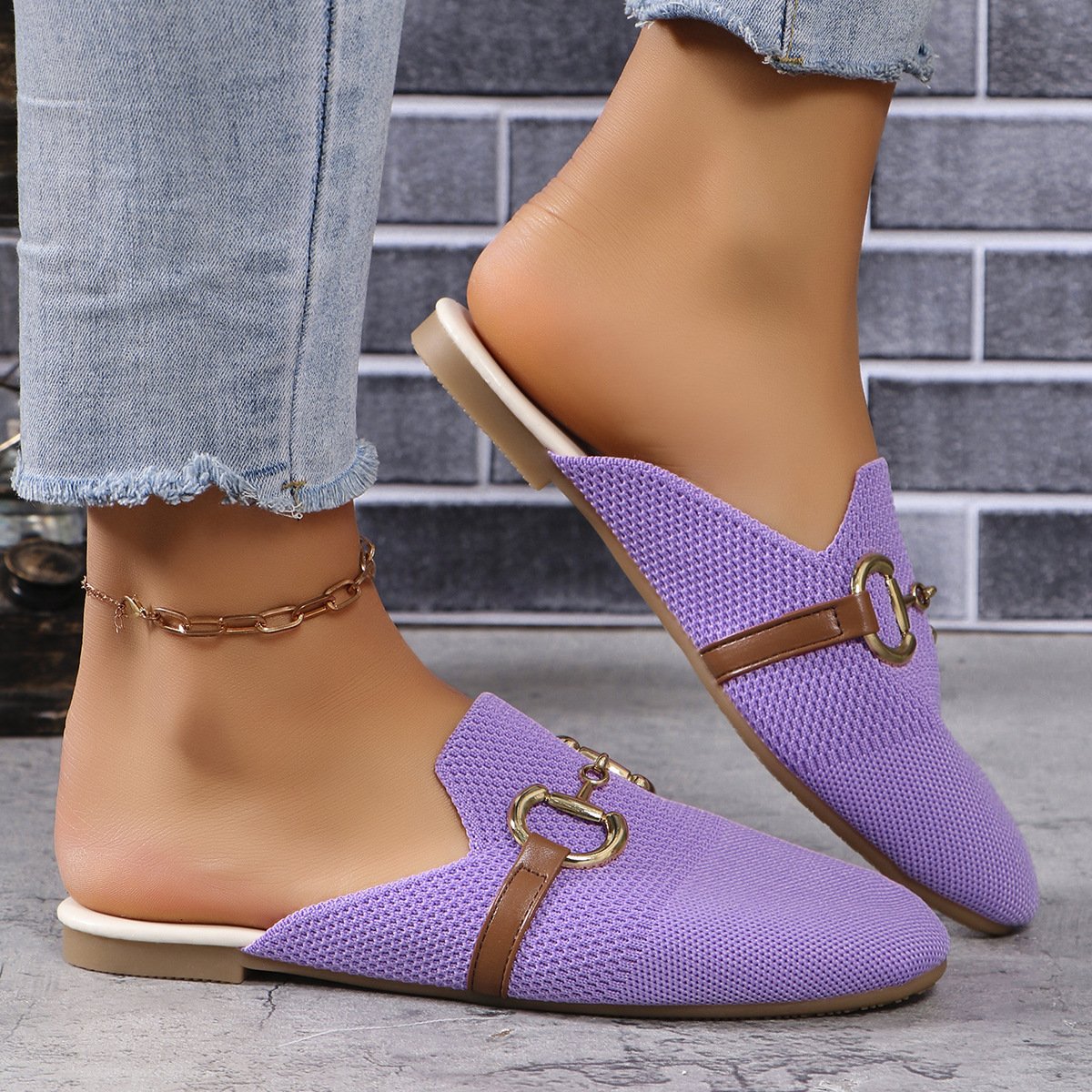 Lässig Unifarben Slip On Flach Maultiere