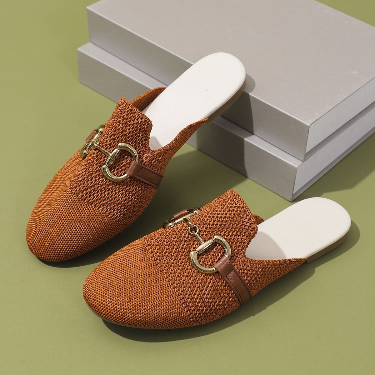 Lässig Unifarben Slip On Flach Maultiere