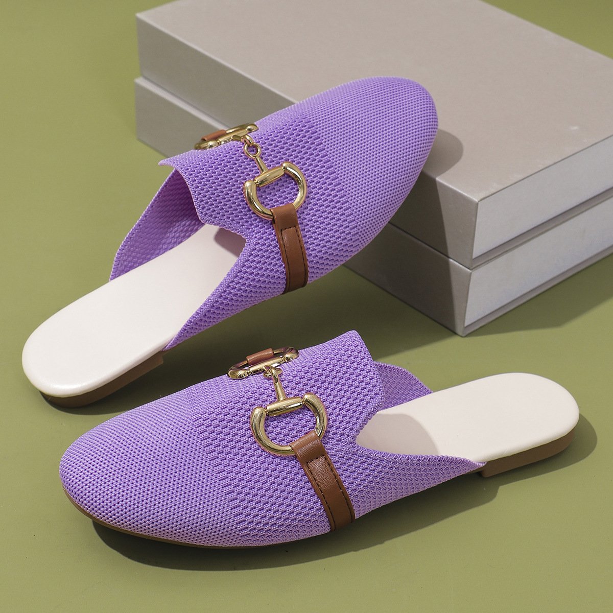 Lässig Unifarben Slip On Flach Maultiere