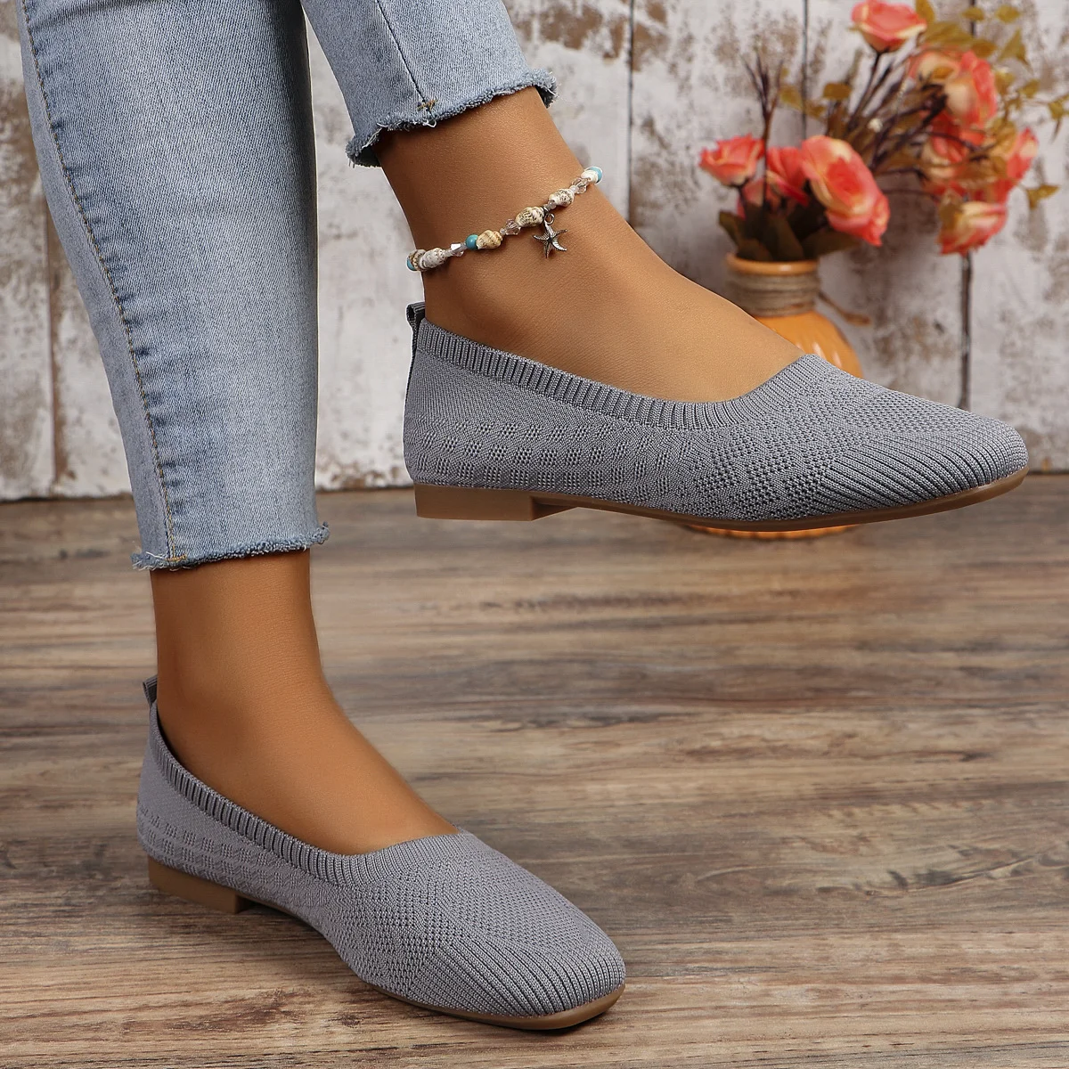Lässig Unifarben Slip On Flach Flache Schuhe