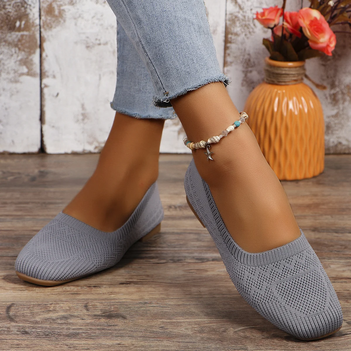 Lässig Unifarben Slip On Flach Flache Schuhe