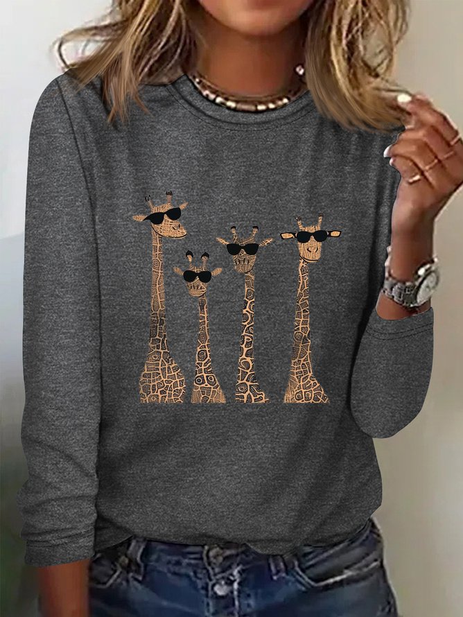 Lässig Hirsch Rundhals Langarm T-Shirt