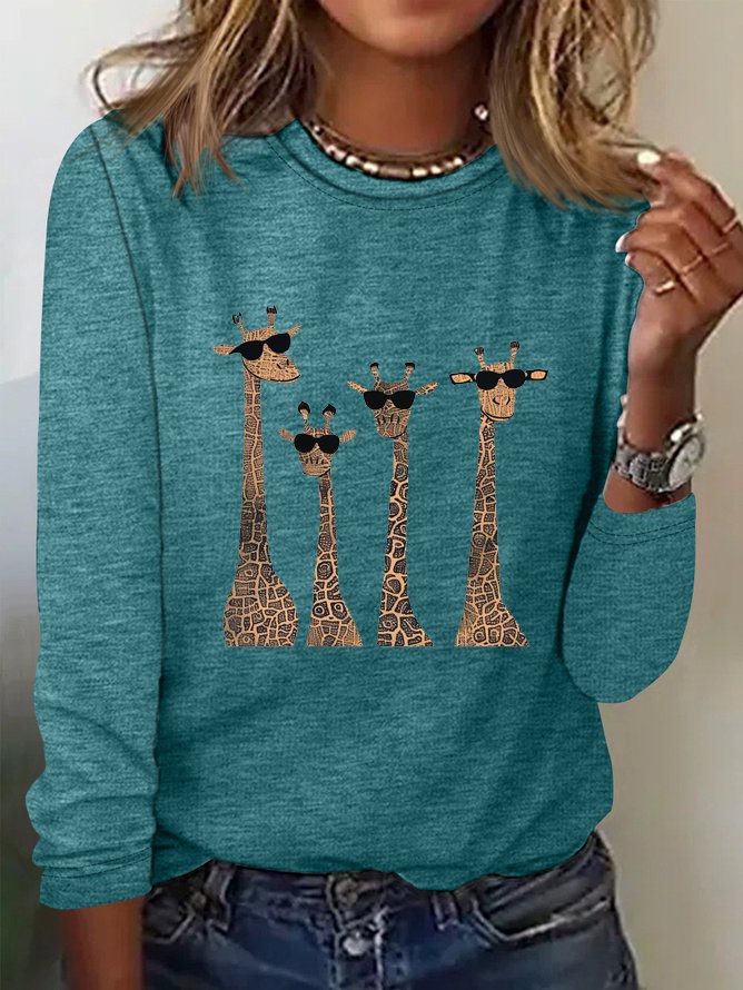 Lässig Hirsch Rundhals Langarm T-Shirt