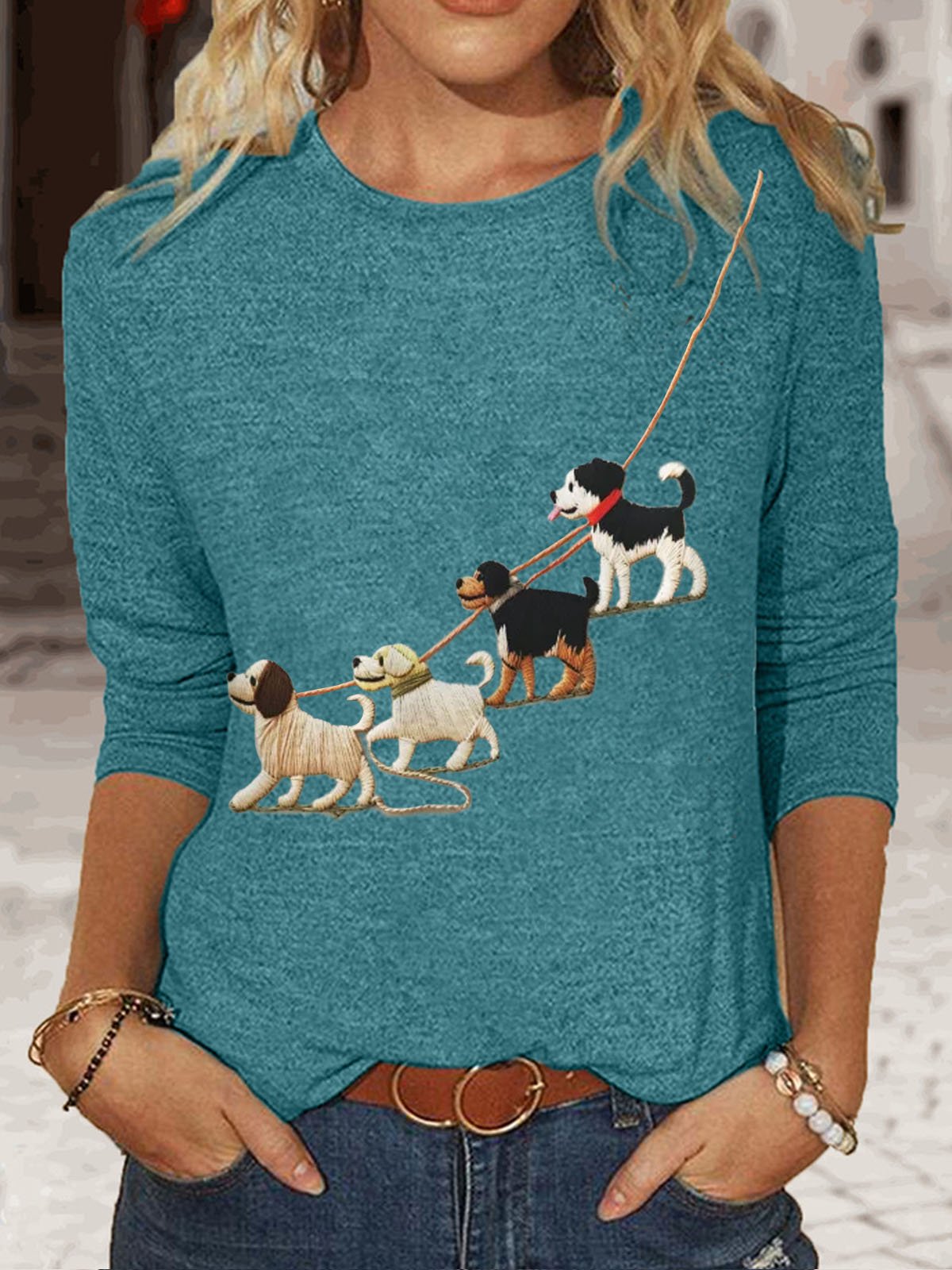 Lässig Hund Rundhals Langarm T-Shirt