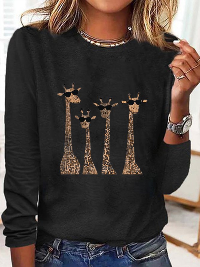 Lässig Hirsch Rundhals Langarm T-Shirt