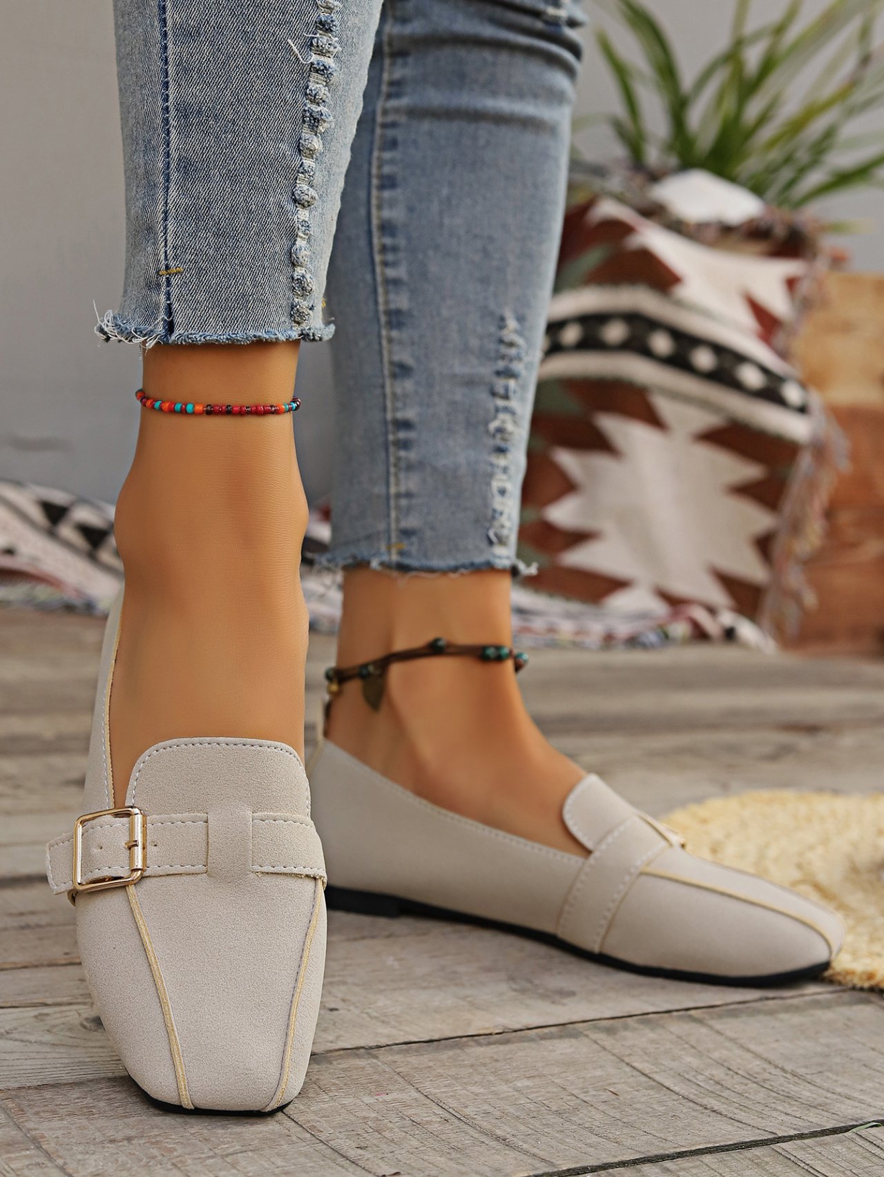 Lässig Unifarben Slip On Flach Flache Schuhe