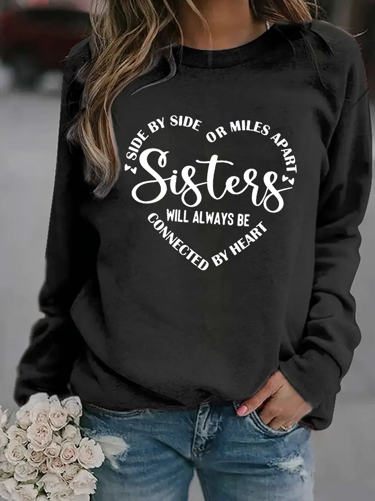 Lässig Rundhals Textbriefe Sweatshirt