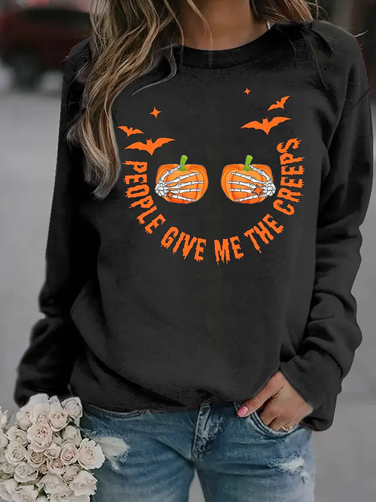 Lässig Rundhals Textbriefe Sweatshirt