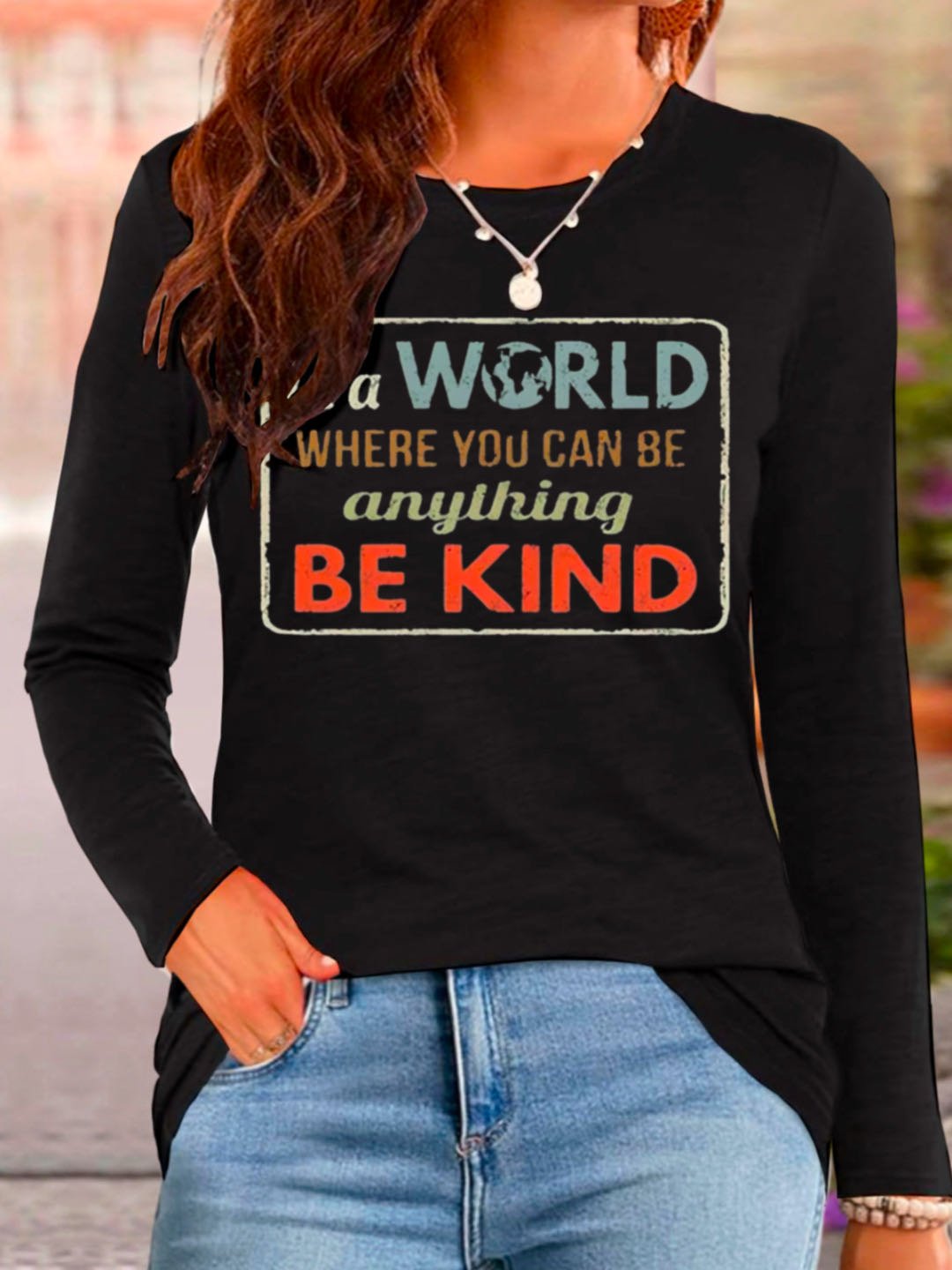 Lässig Buchstabenmuster Rundhals Langarm T-Shirt