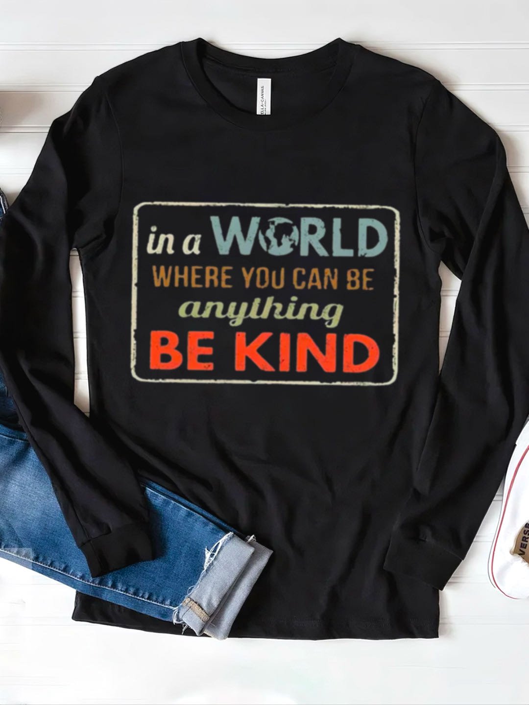 Lässig Buchstabenmuster Rundhals Langarm T-Shirt