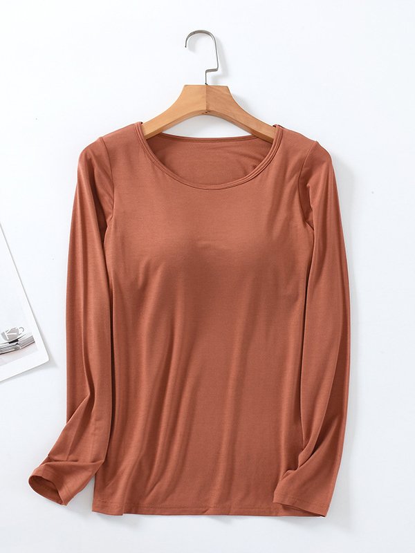 Lässig Unifarben Rundhals Langarm T-Shirt