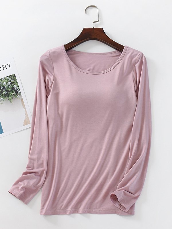 Lässig Unifarben Rundhals Langarm T-Shirt