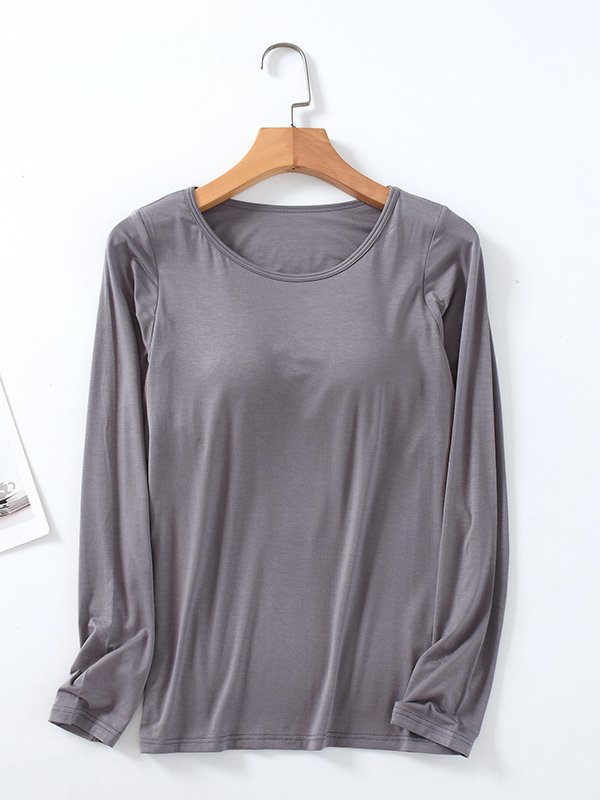 Lässig Unifarben Rundhals Langarm T-Shirt