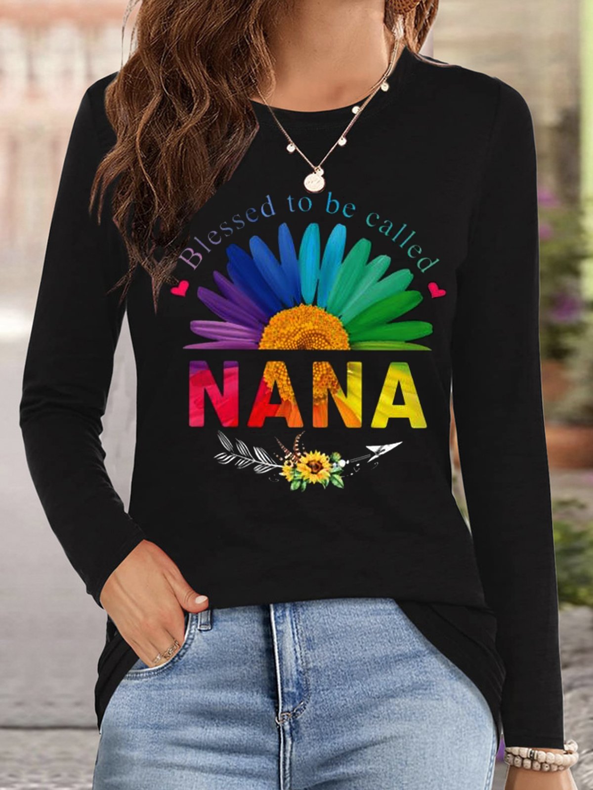 Lässig Gänseblümchen Rundhals Langarm T-Shirt