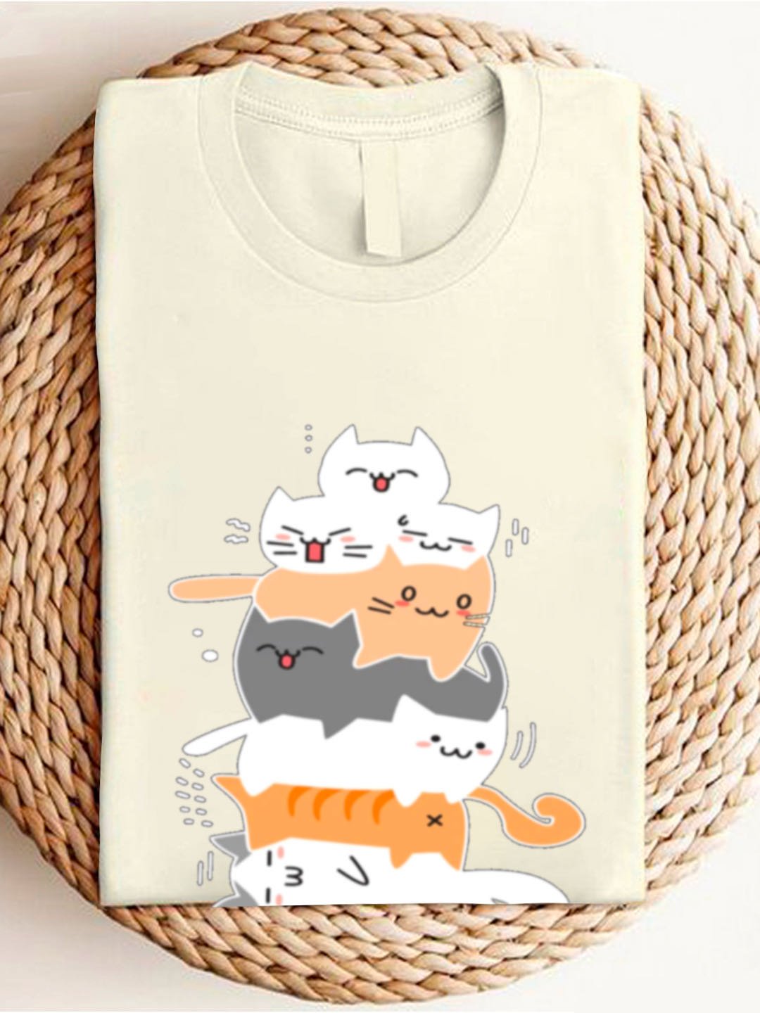 Lässig Katze Rundhals Langarm T-Shirt