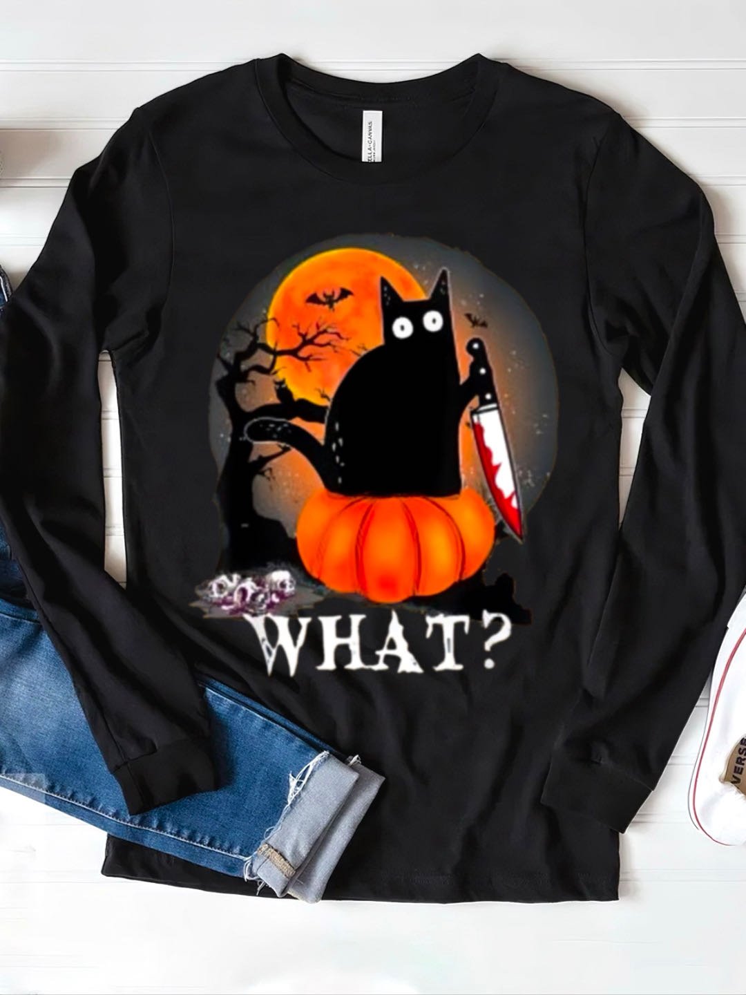Lässig Katze Rundhals Langarm T-Shirt