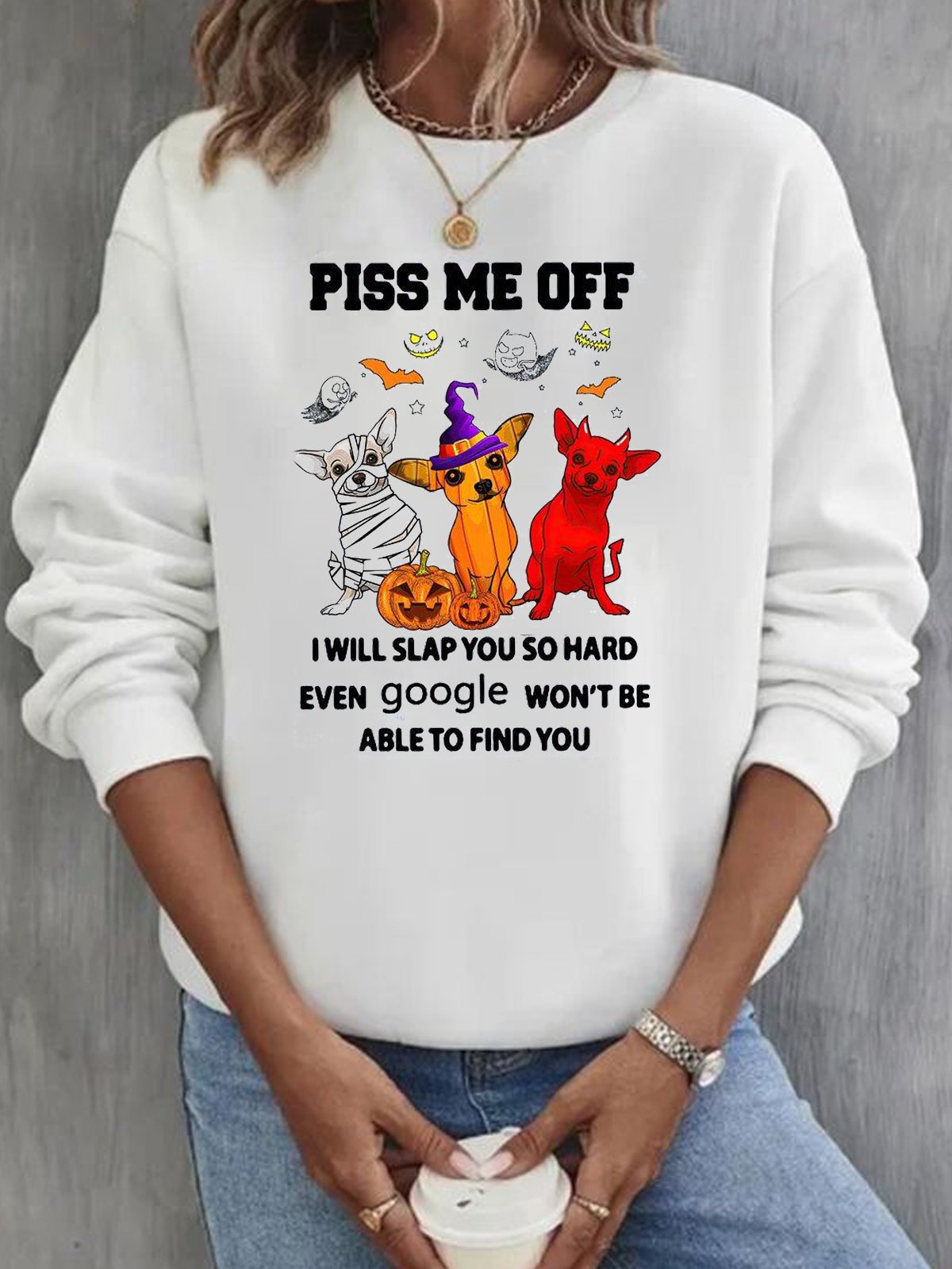Lässig Rundhals Unifarben Sweatshirt