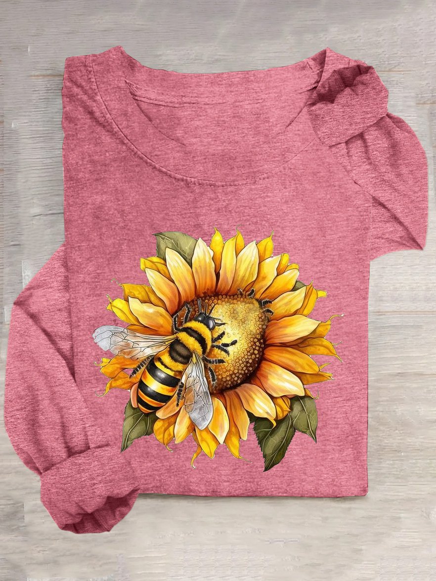 Lässig Sonnenblume Rundhals Langarm T-Shirt