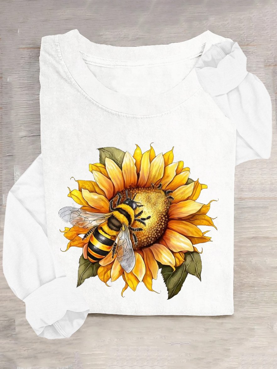Lässig Sonnenblume Rundhals Langarm T-Shirt