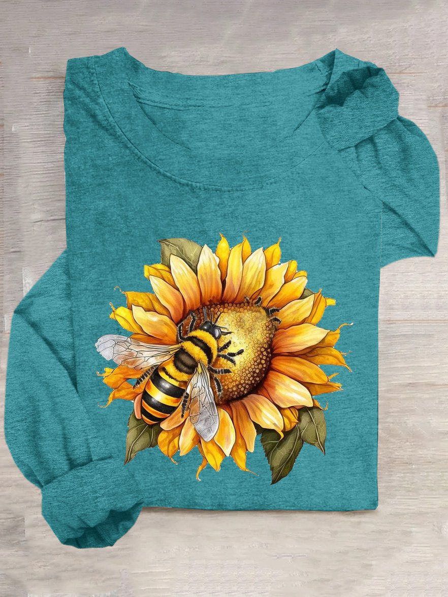 Lässig Sonnenblume Rundhals Langarm T-Shirt