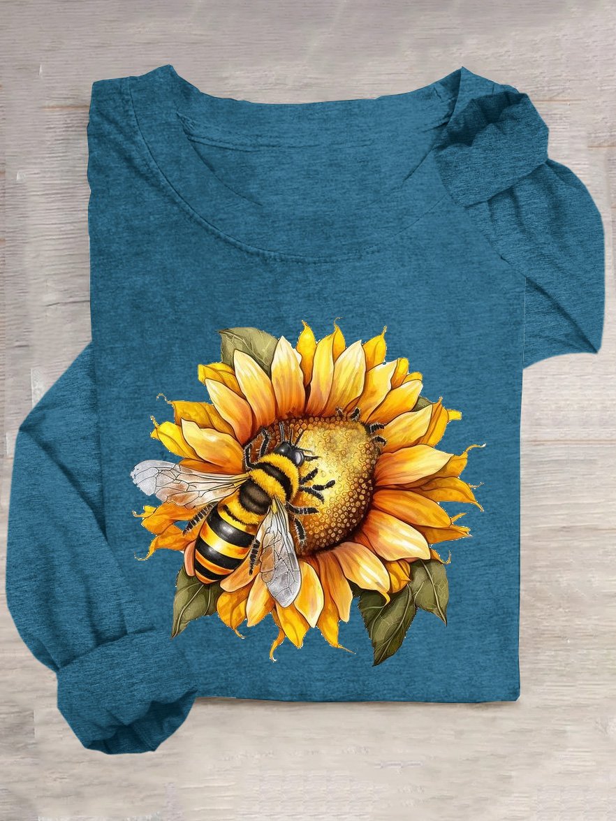 Lässig Sonnenblume Rundhals Langarm T-Shirt