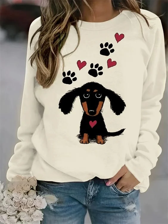 Lässig Rundhals Hund Sweatshirt