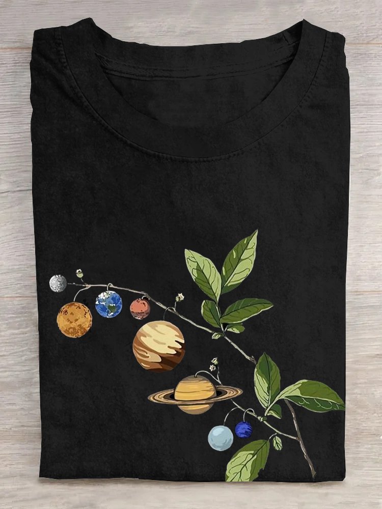 Lässig Blätter Rundhals Kurzarm T-Shirt