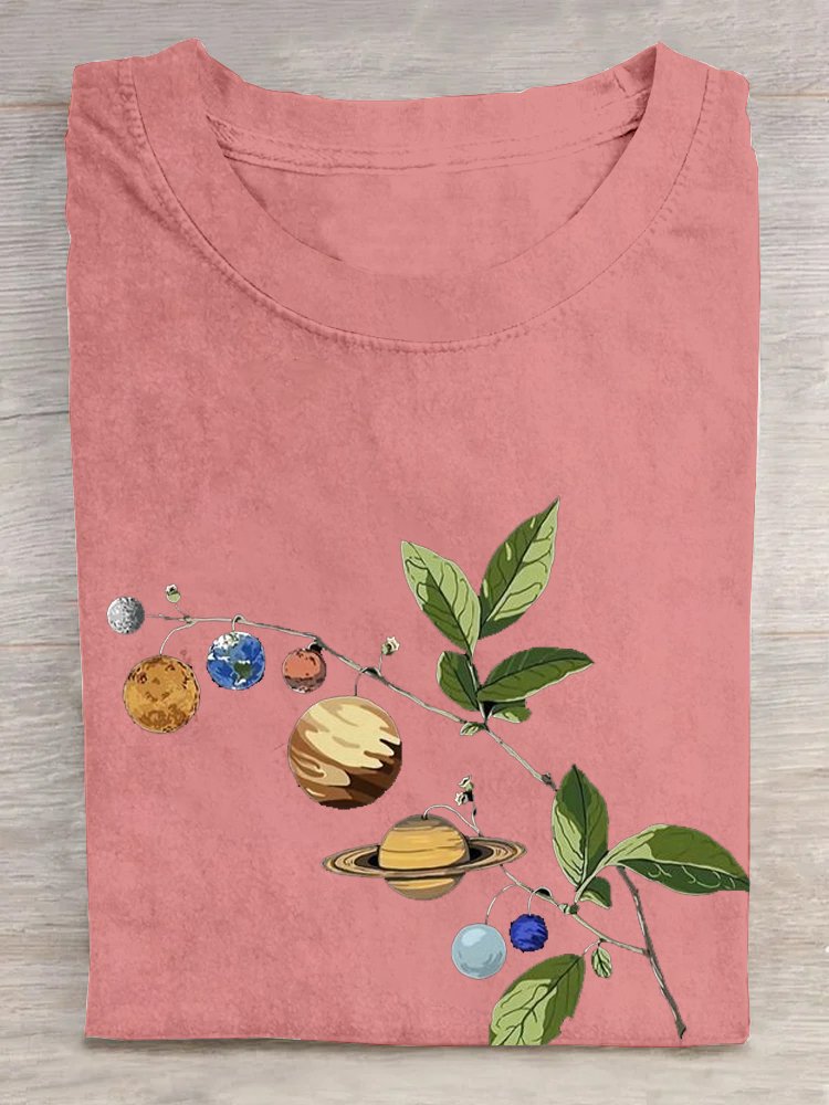 Lässig Blätter Rundhals Kurzarm T-Shirt