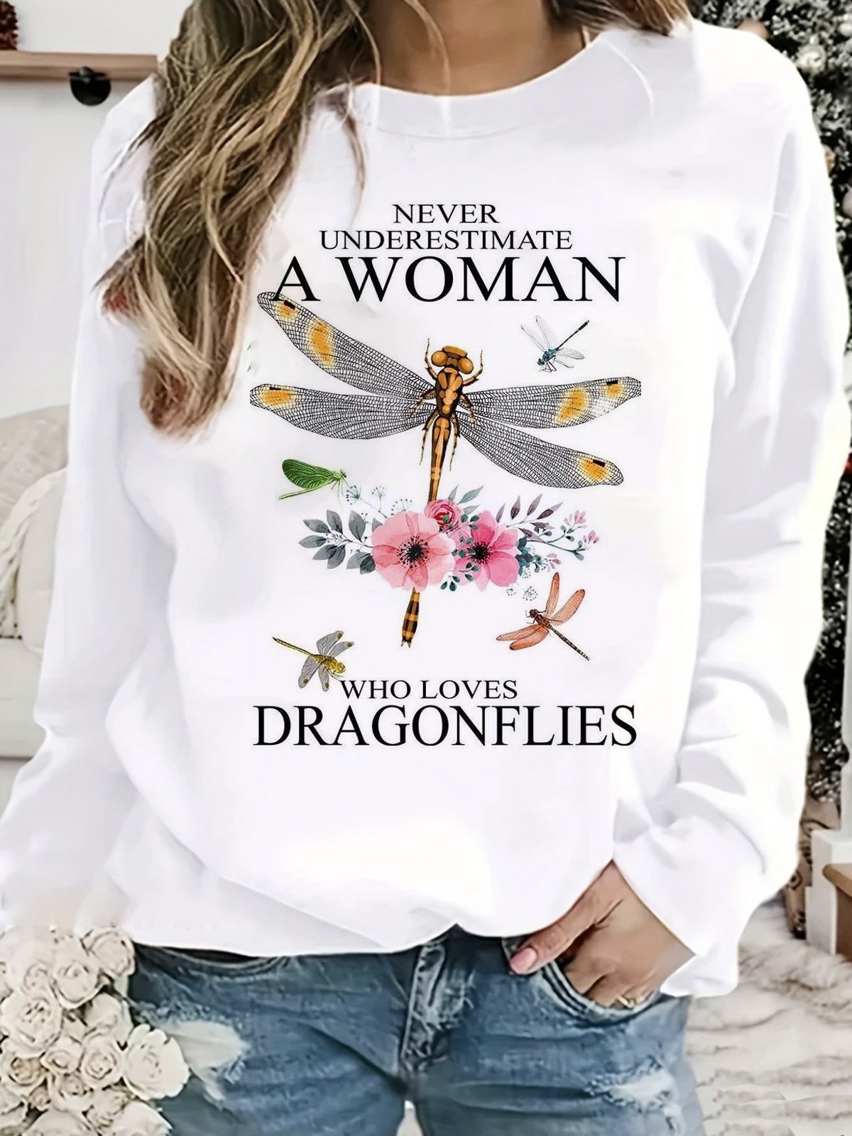 Lässig Rundhals Libelle Sweatshirt