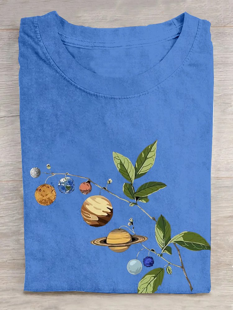 Lässig Blätter Rundhals Kurzarm T-Shirt