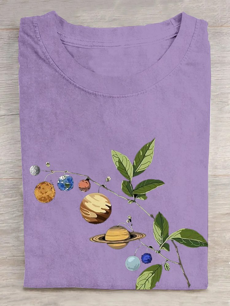 Lässig Blätter Rundhals Kurzarm T-Shirt