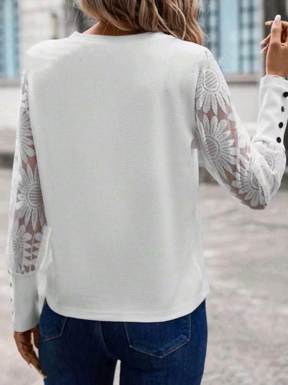 Lässig Unifarben Rundhals Langarm T-Shirt