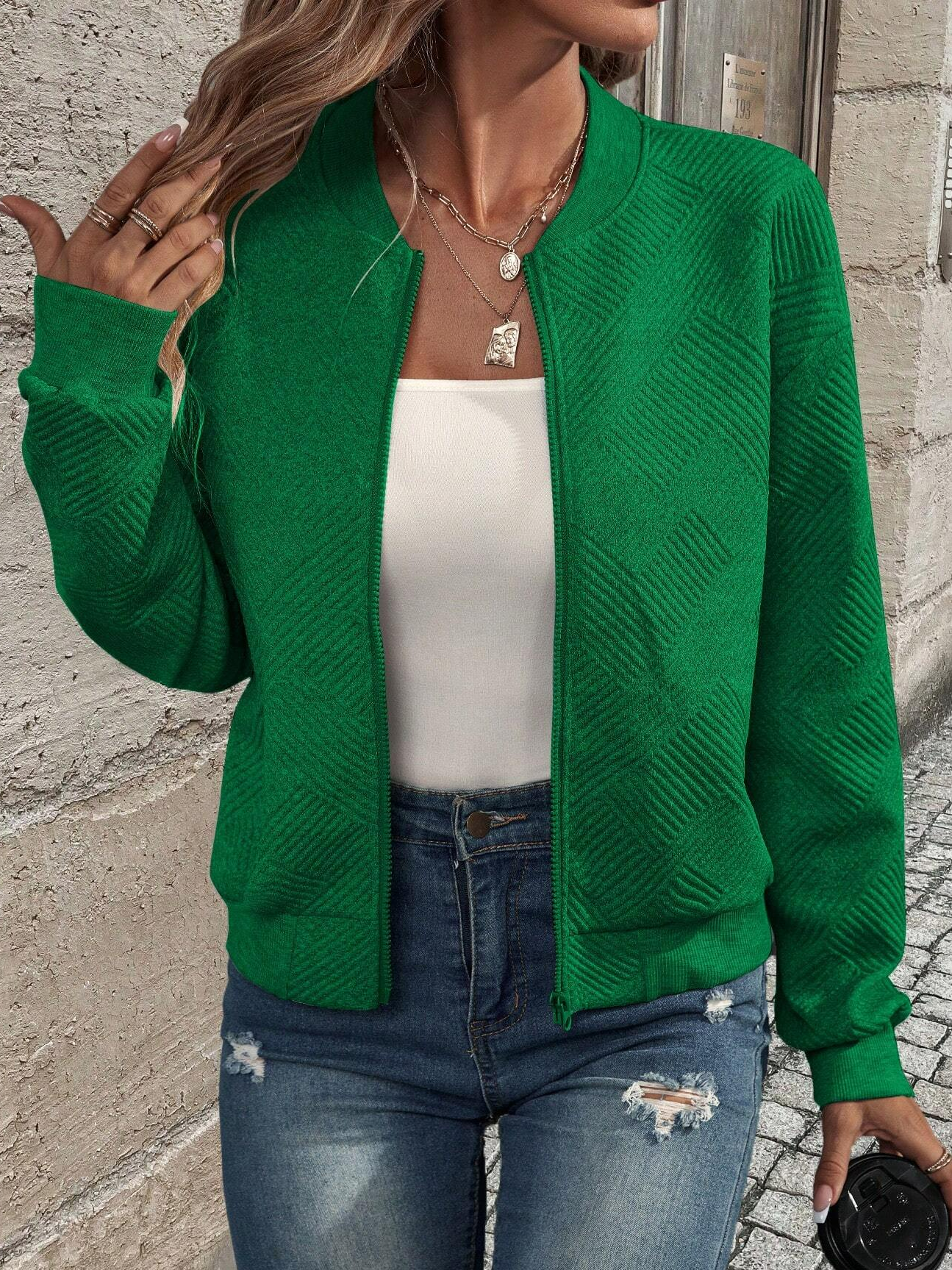 Damen Unifarben Regelmäßig Weit Jacke