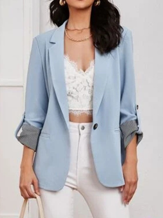 Damen Farbblock Regelmäßig Weit Blazer