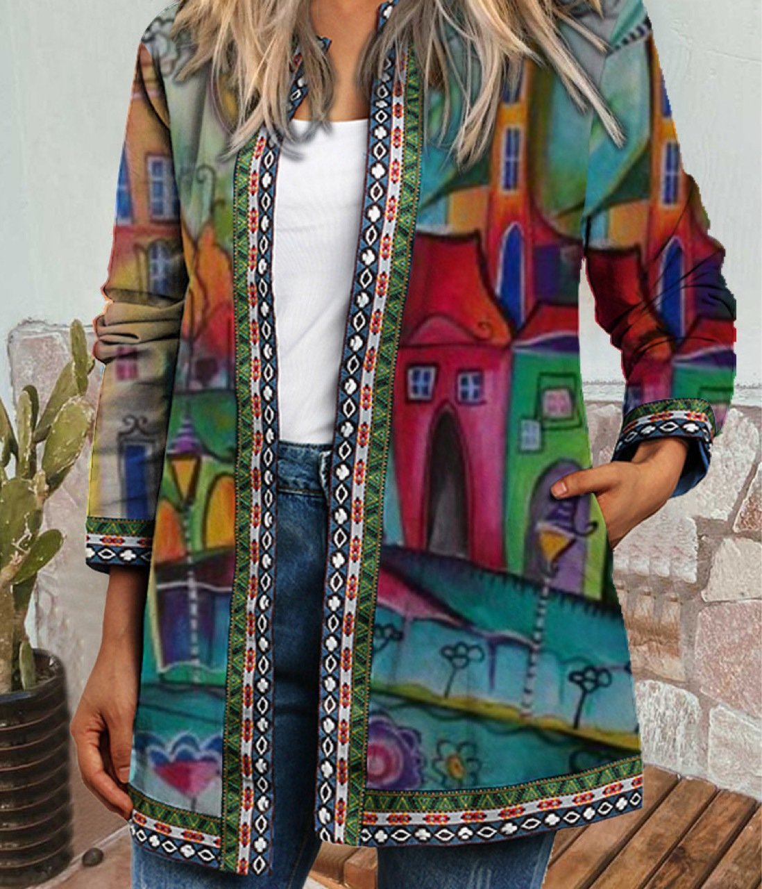 Damen Unifarben Reißverschluss Regelmäßig Weit Jacke