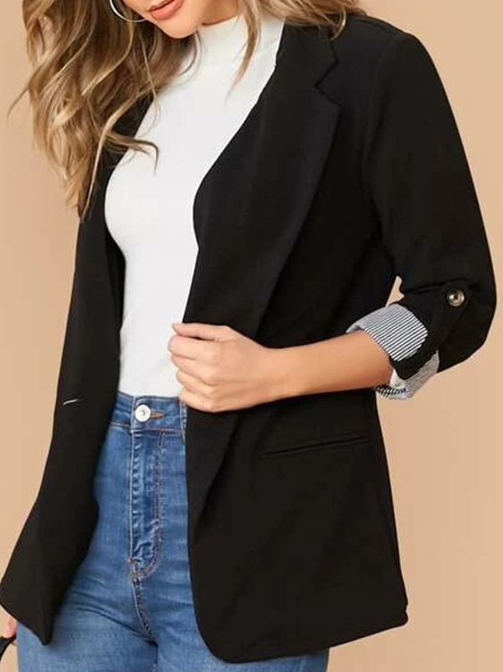 Damen Farbblock Regelmäßig Weit Blazer