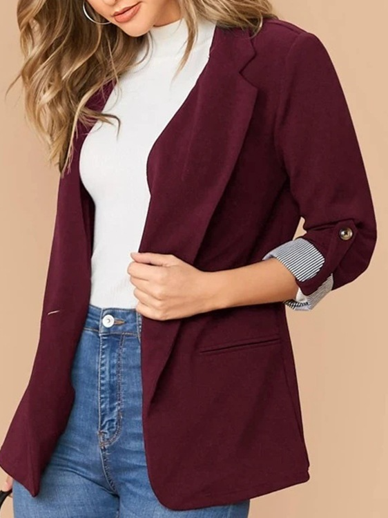 Damen Farbblock Regelmäßig Weit Blazer