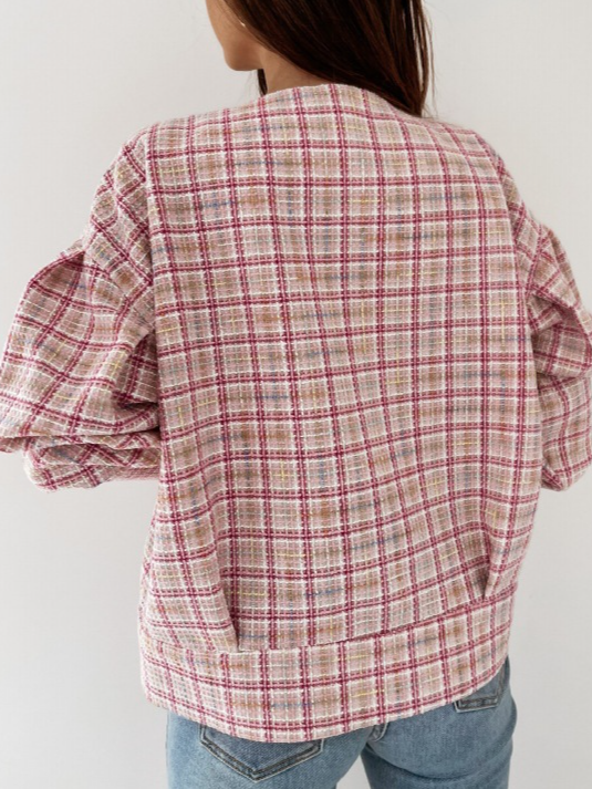 Damen Kariert Reißverschluss Regelmäßig Weit Jacke