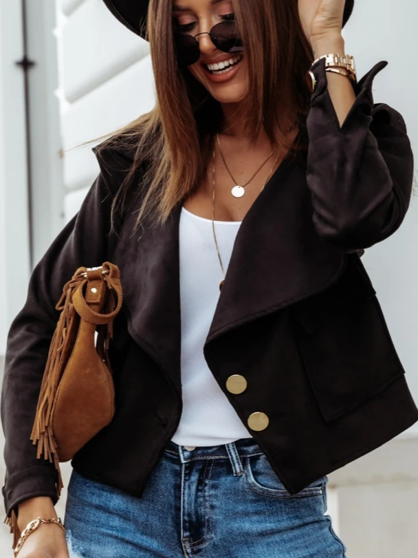 Damen Unifarben Regelmäßig Weit Jacke