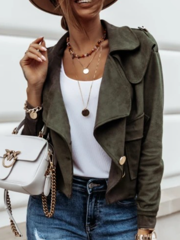 Damen Unifarben Regelmäßig Weit Jacke