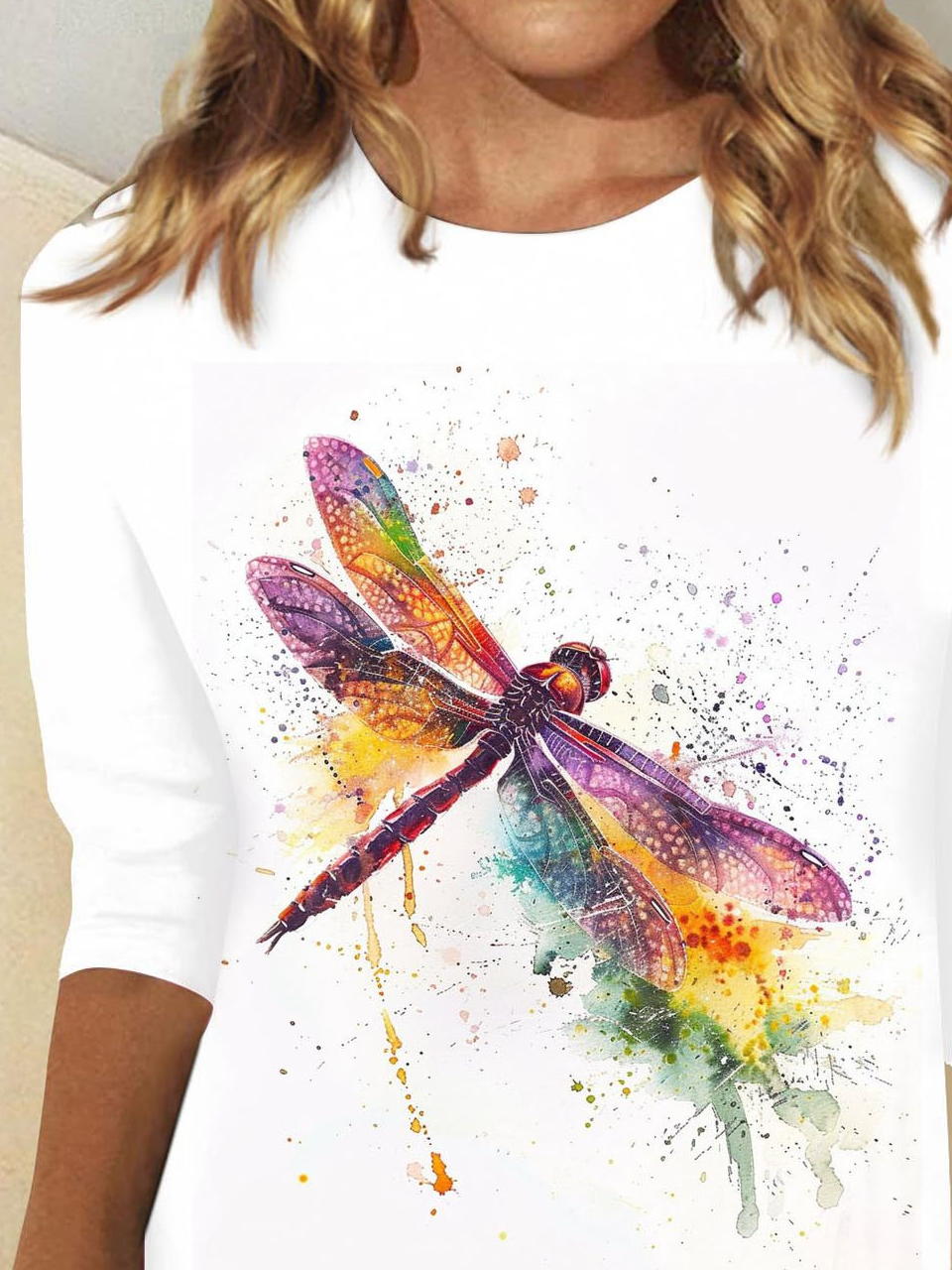 Lässig Libelle Rundhals Langarm T-Shirt